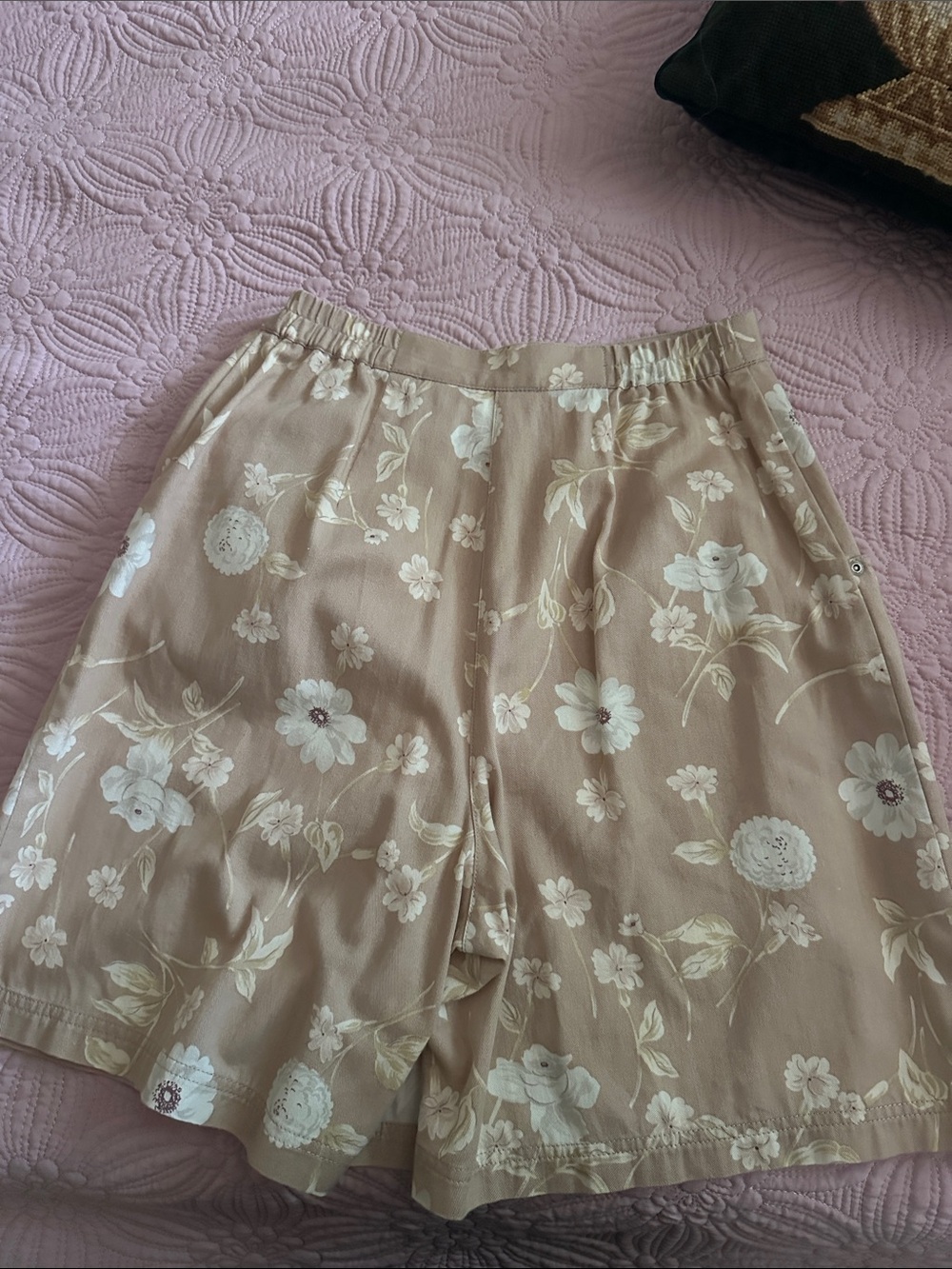 Susan Bristol Beige Floral A-Line Skort, elastic waist, shorts, jorts, vintage - Picture 8 of 11